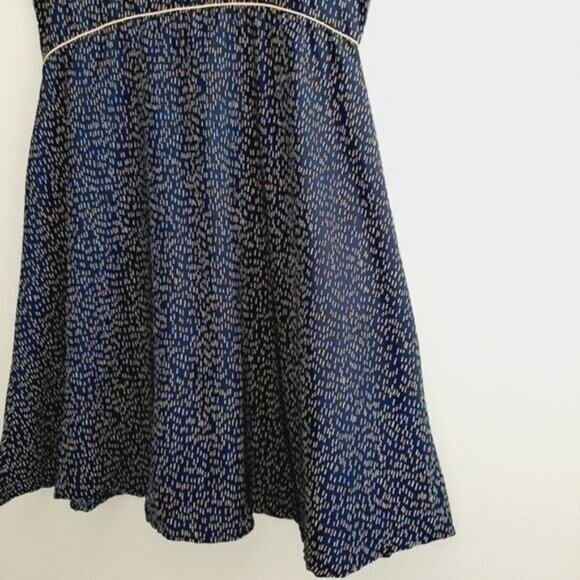 YUMI | Fit & Flare Short Slv Summer Tea Dress Navy Blue Yellow & White Sz 10 L - Picture 6 of 16